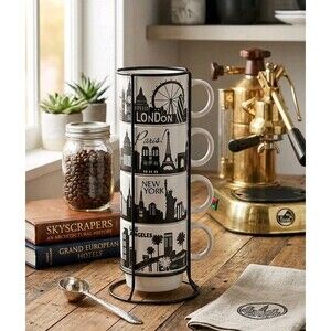 Signature Housewares "Big Cities" Stacking Mug Set - Rare/Discontinued NWOT